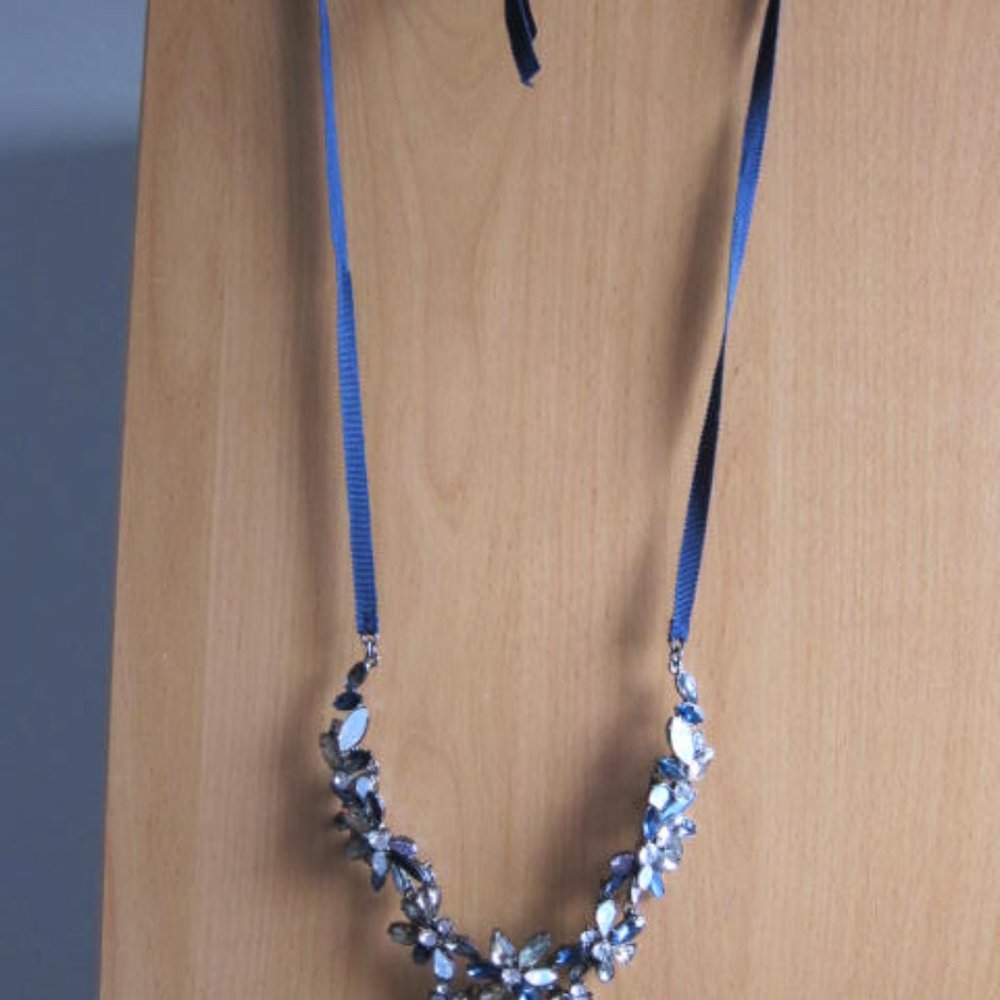 LOFT Navy and Rhinestone Statement Necklace